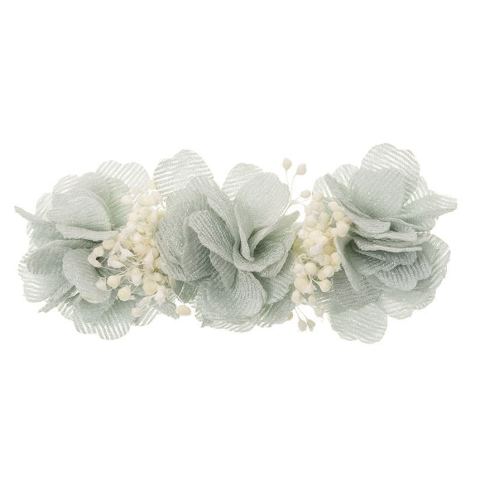 Gancho com 3 flores tecido e detalhe de gipsofila