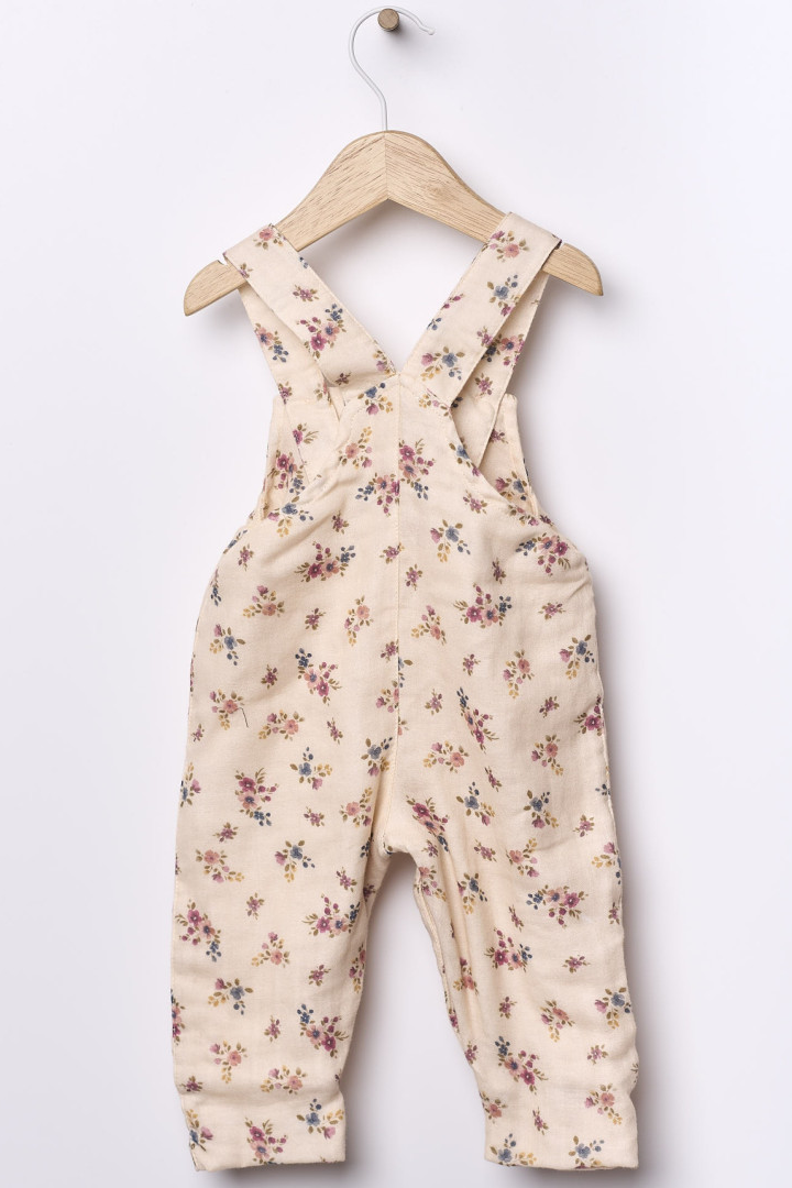Jardineiras em tecido de algodão com flores | LITTLE TEDDY BEAR