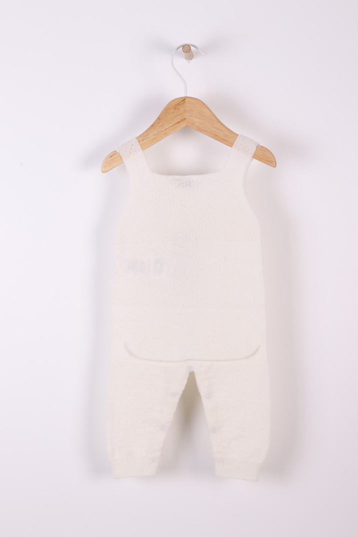 Jardineiras tricotadas em lã merino e caxemira - Cor Pérola