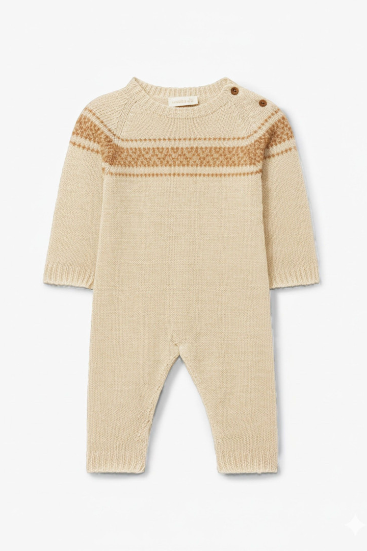 Babygrow com jacquard tricotado em lã merino e caxemira | CUTE AND SWEET
