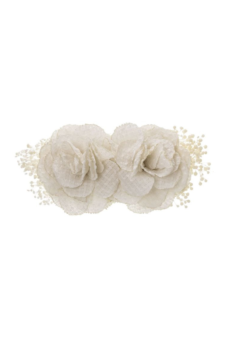 Gancho cabelo com flores de tecido e Gipsófila