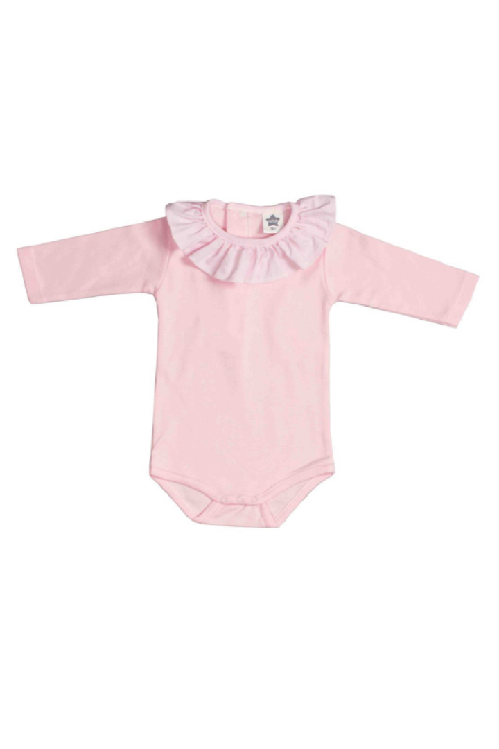 Body manga comprida gola de folhos