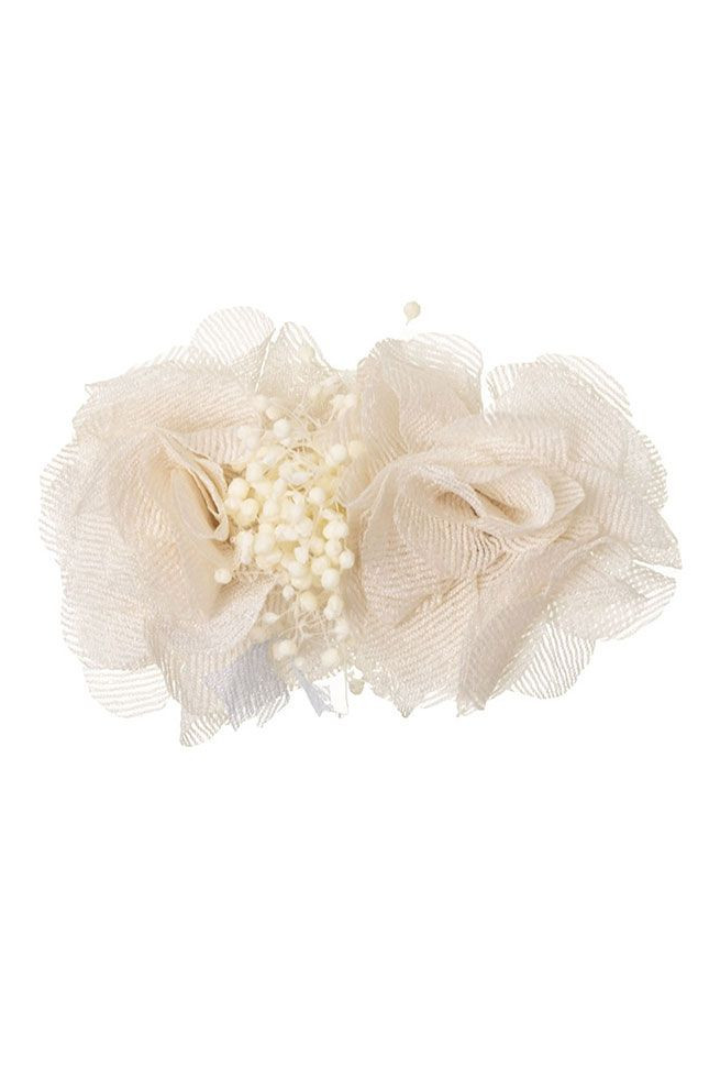 Gancho flores tecido e detalhe de gipsofila preservada