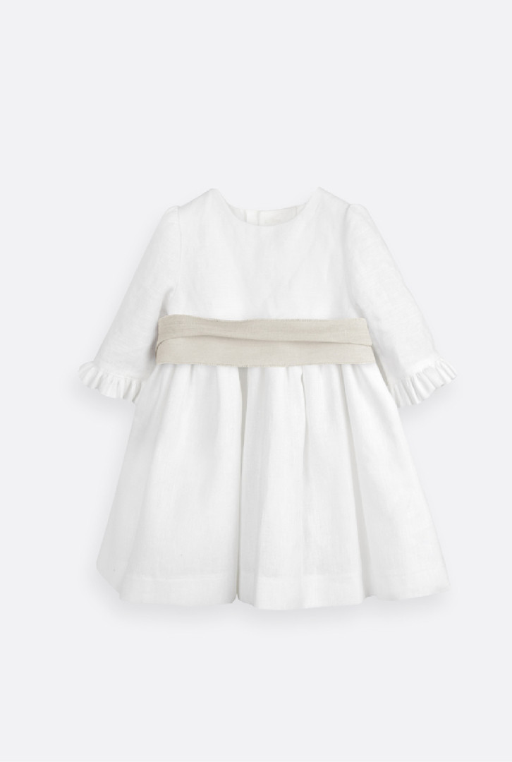 Vestido de cerimónia em linho para bebé