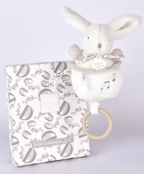 Caixa de música coelho - 20 cm - Branco