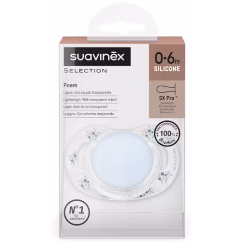 Chupeta Suavinex Poetry Tetina Fisiológica de Silicone SX Pro Azul 0-6m