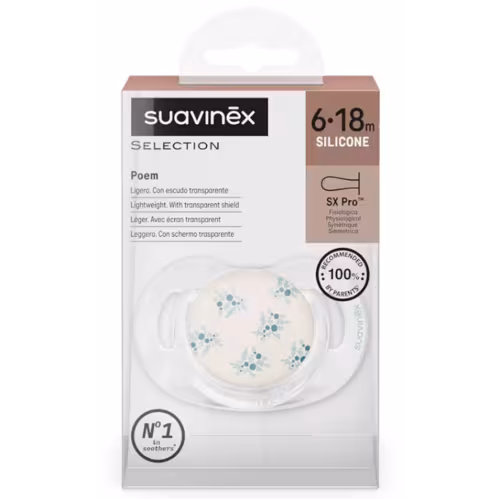 Chupeta Suavinex Poetry Tetina Fisiológica de Silicone SX Pro Azul 6-18m